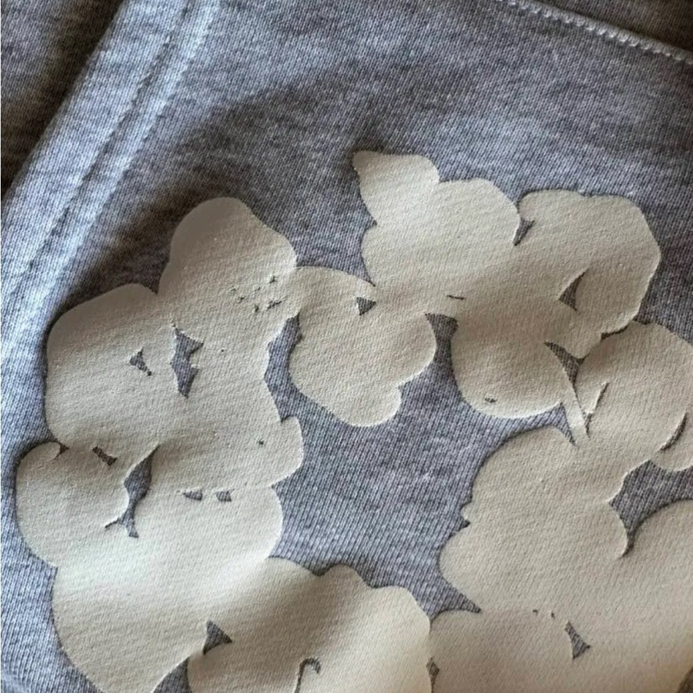 Men's Gray Sweater with Cream Floral Design